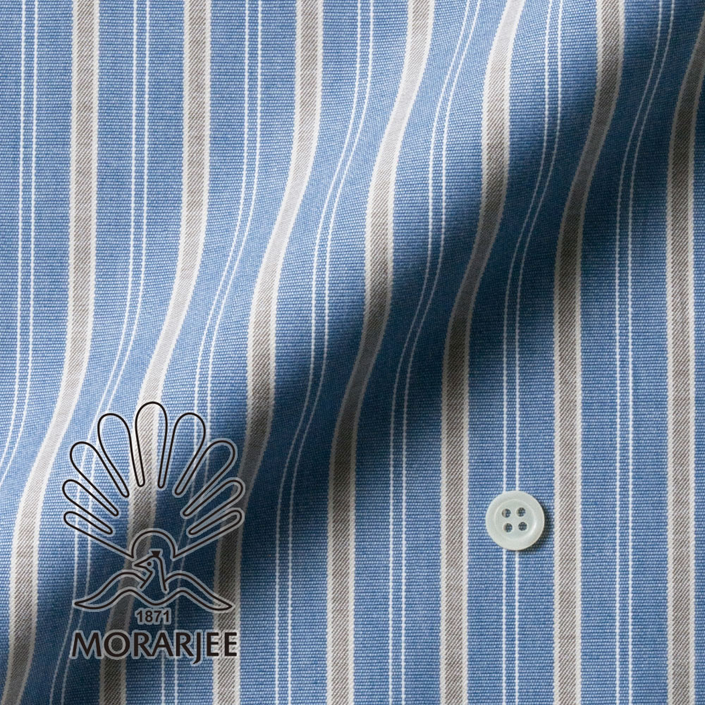 【28A4】  ドビー シックアンドシンストライプ (ブルー×ベージュ×ホワイト)