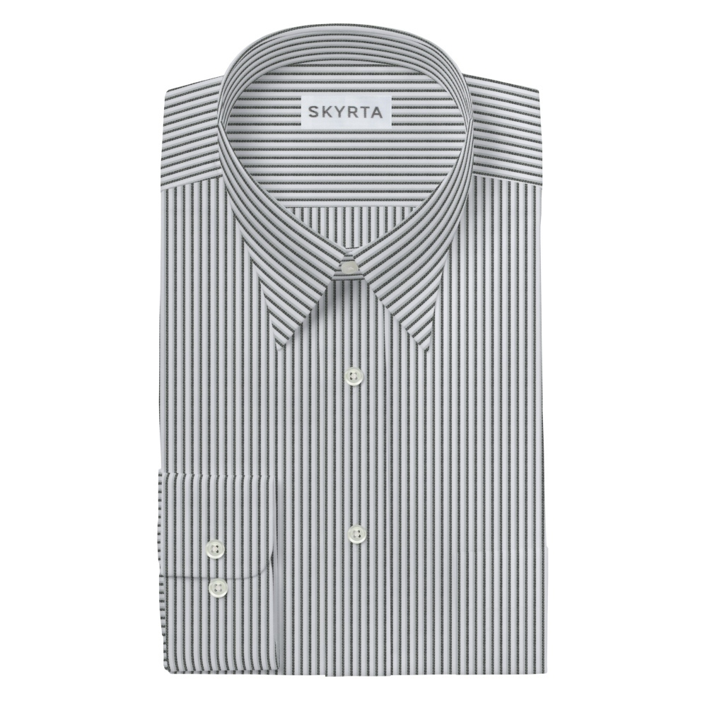 【2FH9】  ドビー オンブレストライプ (ホワイト×ブラック×グレー)